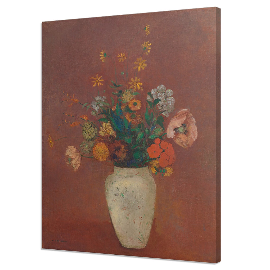 Odilon Redon Wildflower Bouquet Red Poppies White Vase Art Print