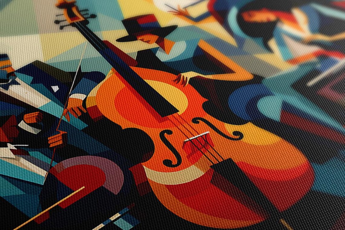 Jazz Band Cubist Painting Double Bass Piano Stage Music Art Poster - Image 2