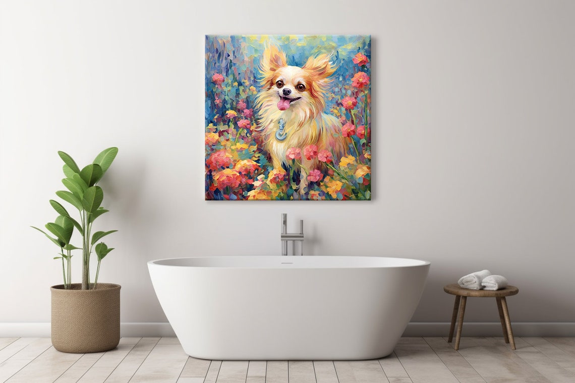Cute Fluffy Chihuahua Dog Print Gift For Chihuahua Dog Lover Colourful Dog Portrait Painting Print Dog Pet Wall Art - Image 4