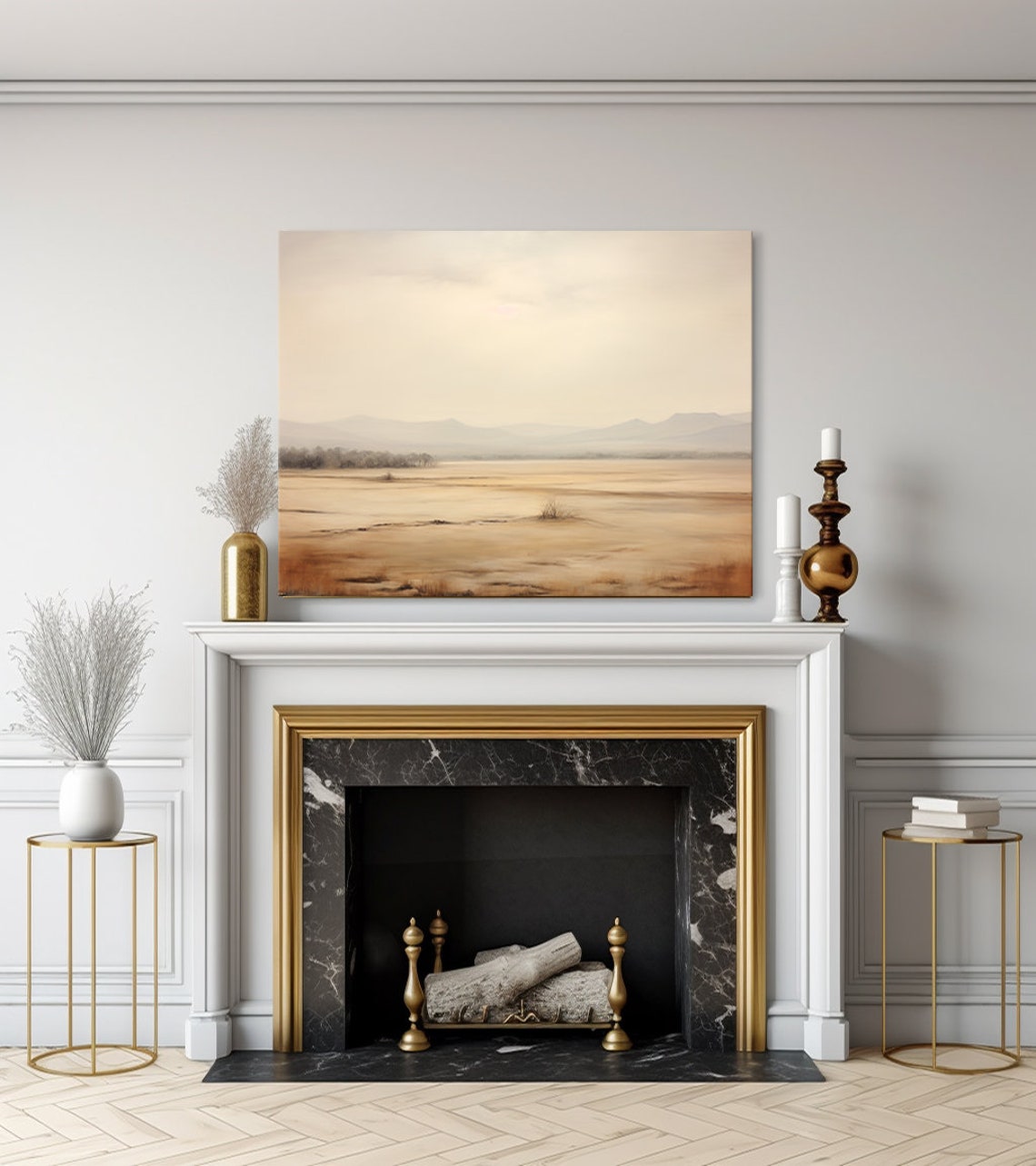 Vast Dry Plain With Distant Hills Minimalist Neutral Landscape Poster - Image 3