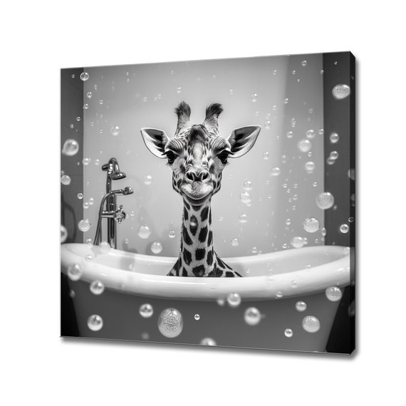 Cute Giraffe Bubble Bath Tub Art Print, Nursery Decor