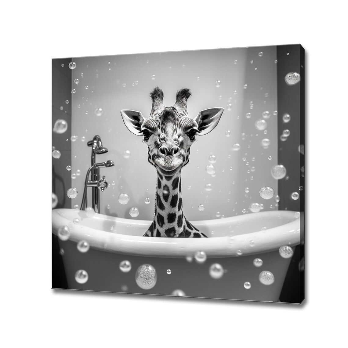 Cute Giraffe Bubble Bath Tub Art Print, Nursery Decor