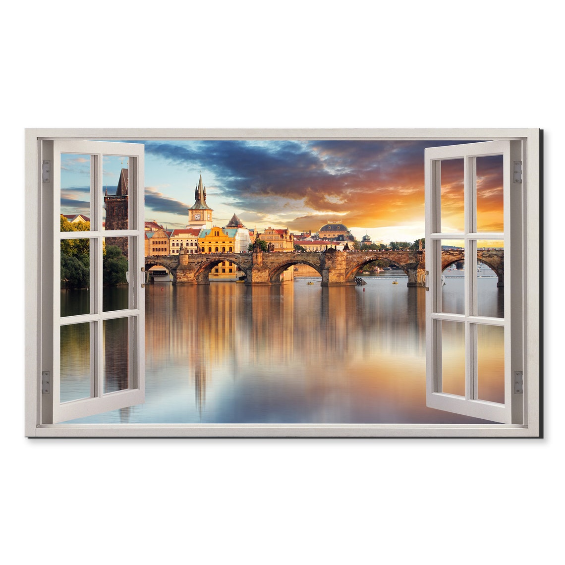 Prague Charles Bridge At Sunset Old Town Towers River View Poster