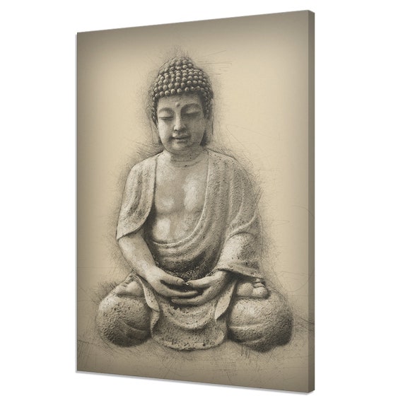 Antique Statue Of Buddha Sketch Ethnic Religious Modern Design Home Decor Print Wall Art Picture