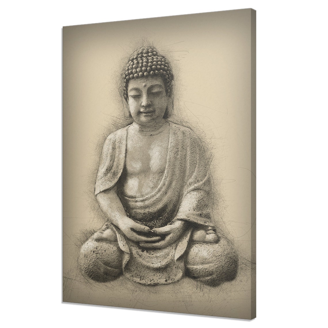 Antique Statue Of Buddha Sketch Ethnic Religious Modern Design Home Decor Print Wall Art Picture