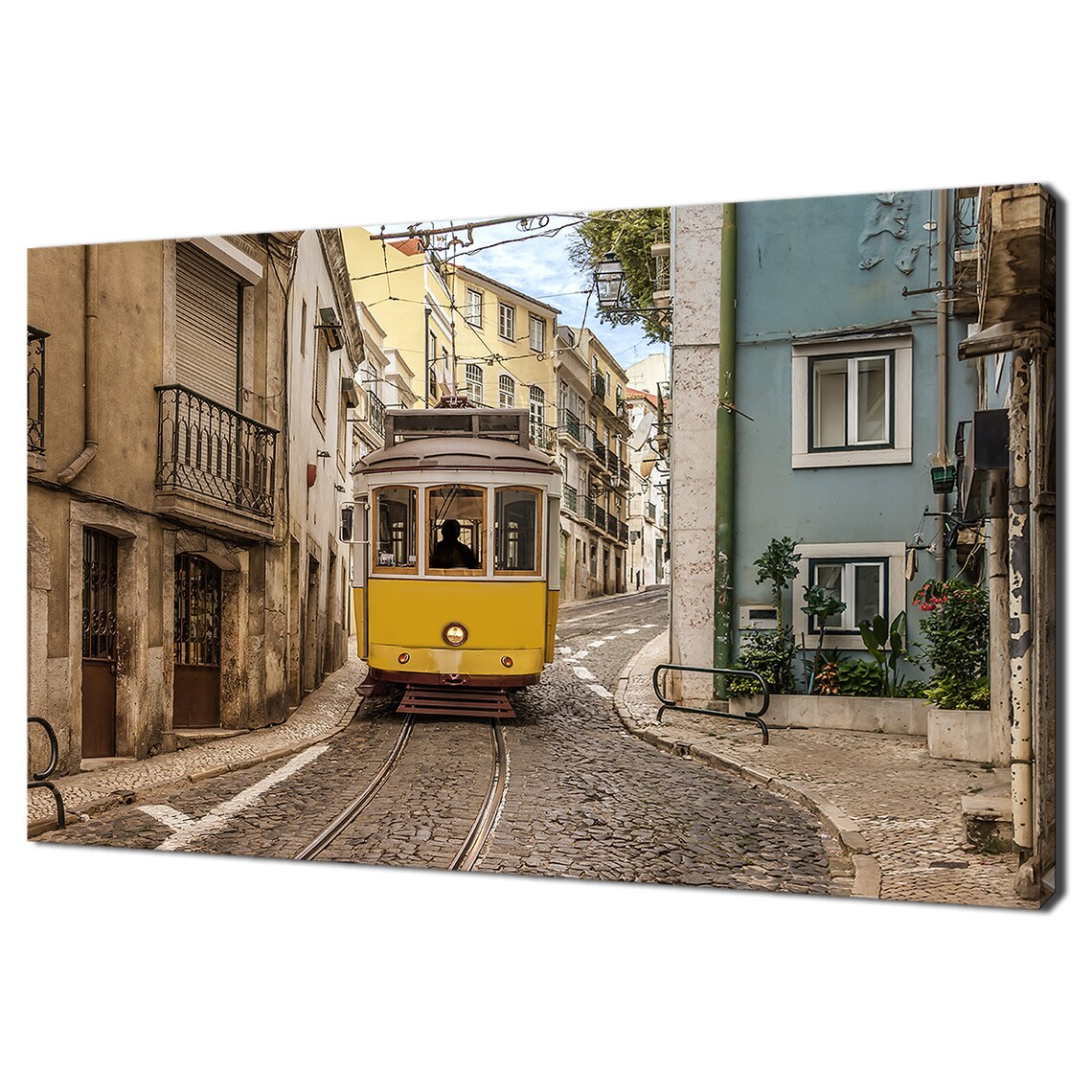Yellow Tram in Lisbon, Modern Travel Poster Decor