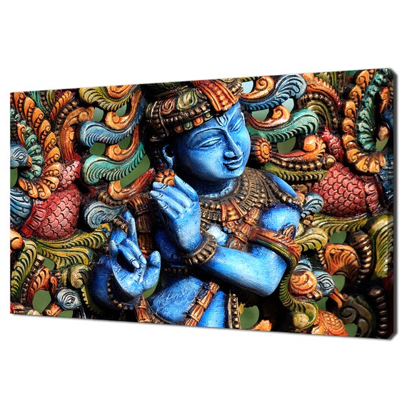 Colourful Lord Krishna Hindu Religion Modern Design Home Decor Print Wall Art Picture
