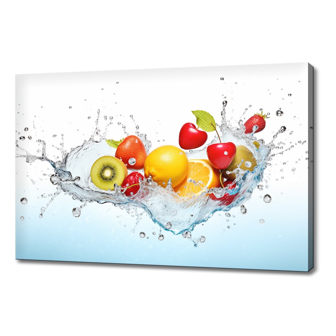 Yellow Red Exotic Fruits Water Splash Print Colourful Kitchen Wall Art Fruit Print Modern Kitchen Restaurant Wall Decor