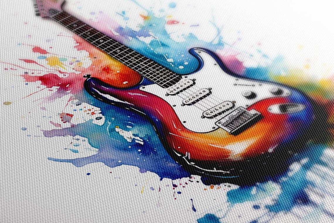 Colourful Electric Guitar Music Watercolour Painting Print Wall Art Music Lover Gift Music Instrument Art Music Themed Wall Decor - Image 3