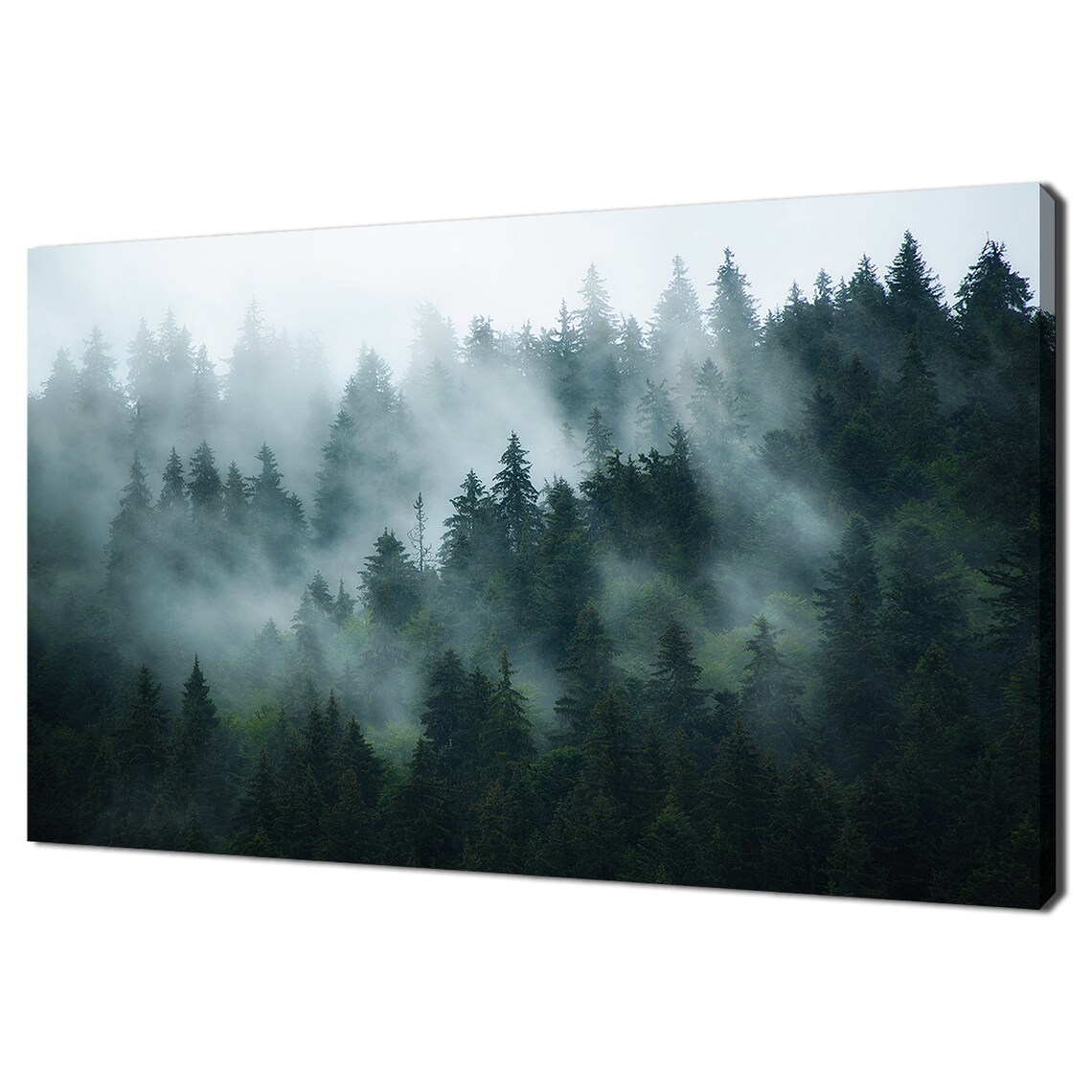 Dark Green Misty Landscape With Fir Forest Print