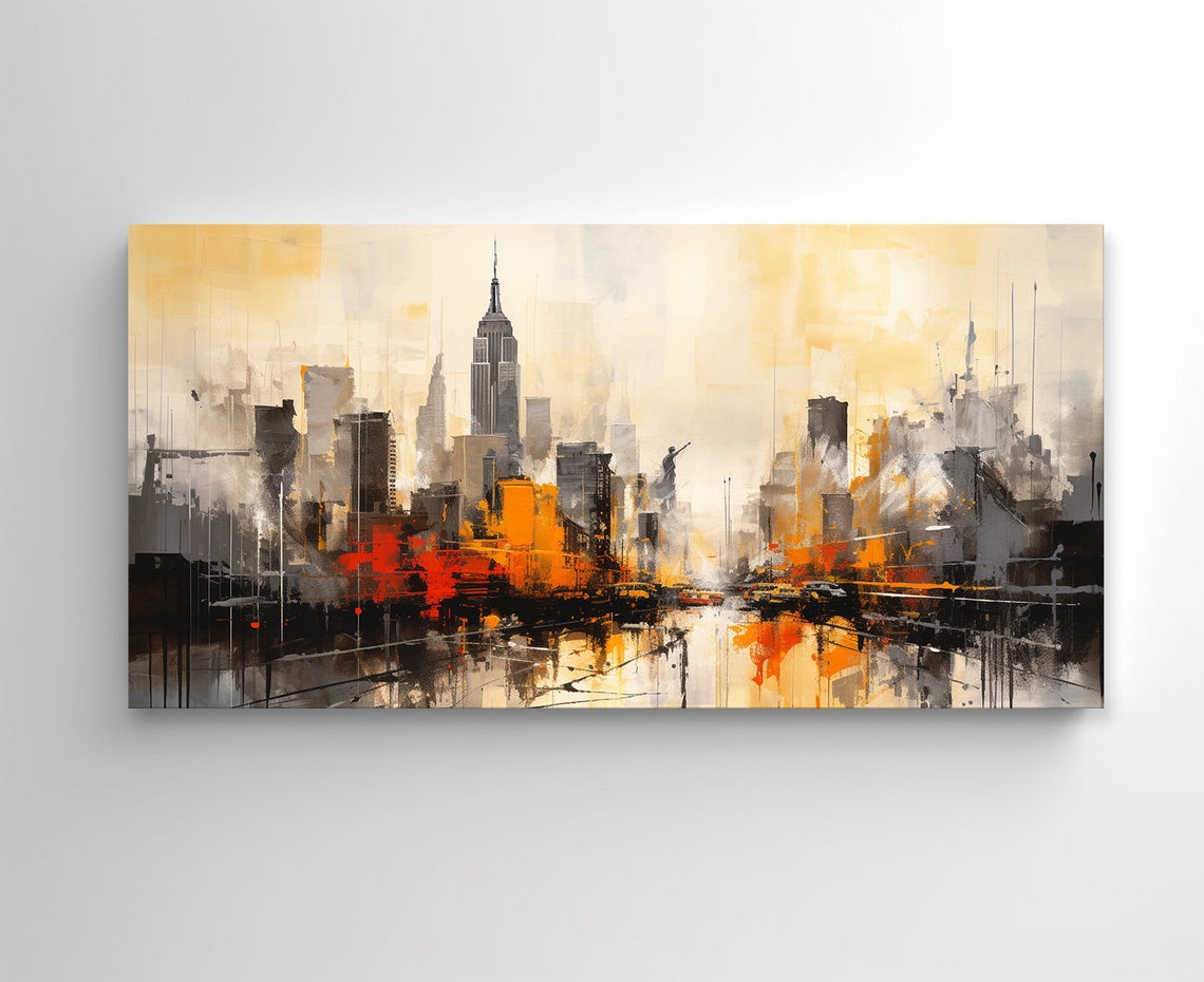 New York Manhattan Skyline Abstract Gold Grey Cityscape Art Poster - Image 2