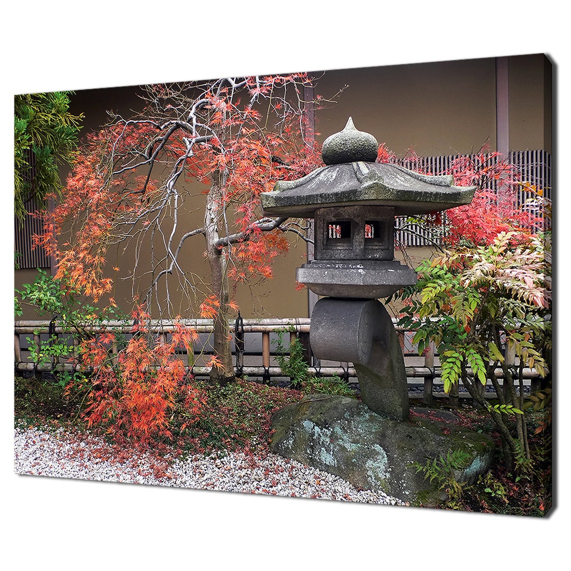 Japanese Stone Lantern Red Maple Autumn Garden Tranquil Poster