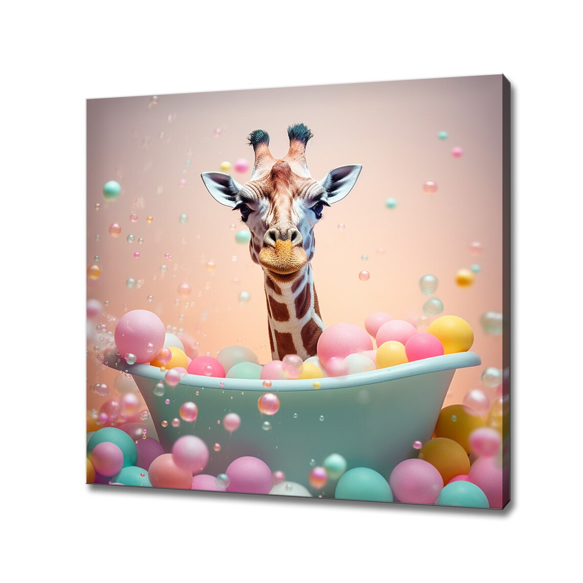 Cute Giraffe in the Bathtub, Funny Bathroom Art Print