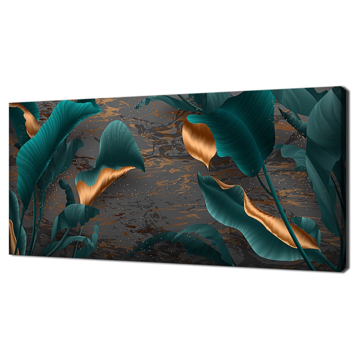 Dark Green Gold Tropical Leaves Minimalist Art Print