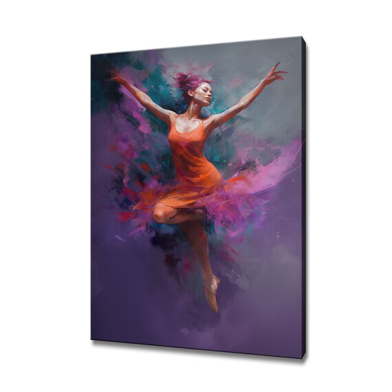 Female Dancer In A Flowing Red Dress Leaping Painting Wall Art Print