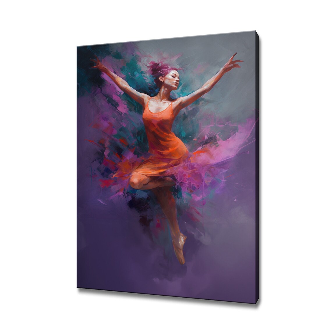 Female Dancer In A Flowing Red Dress Leaping Painting Wall Art Print