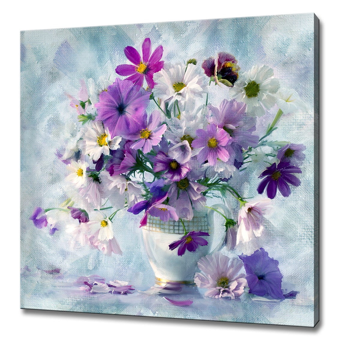 Purple White Cosmos Bouquet In Vase Soft Floral Still Life Poster