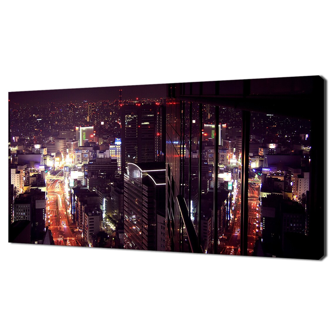 Aerial City Night Skyline With Purple City Lights Glow View Poster