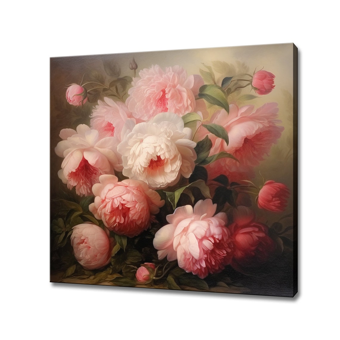 Pink And White Peony Bouquet Vintage Botanical Floral Art Print