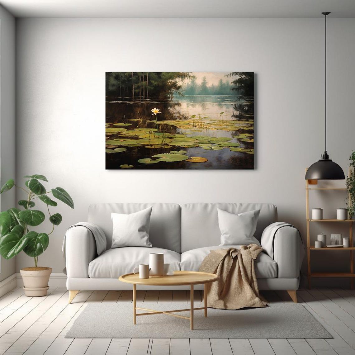 Water Lily Pond White Lotus Misty Morning Forest Lake Nature Poster - Image 2