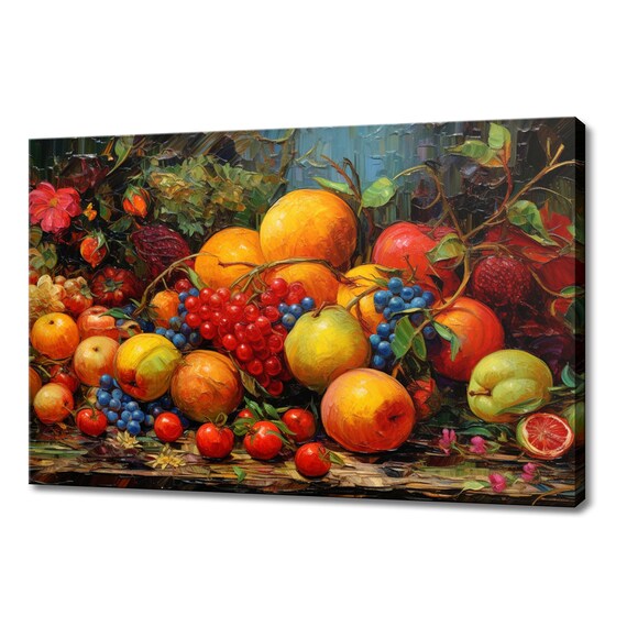 Colourful Vintage Still Life Fruits Painting Style Print Farmhouse Decor Art Nature Picture Wall Hanging Fine Art Print