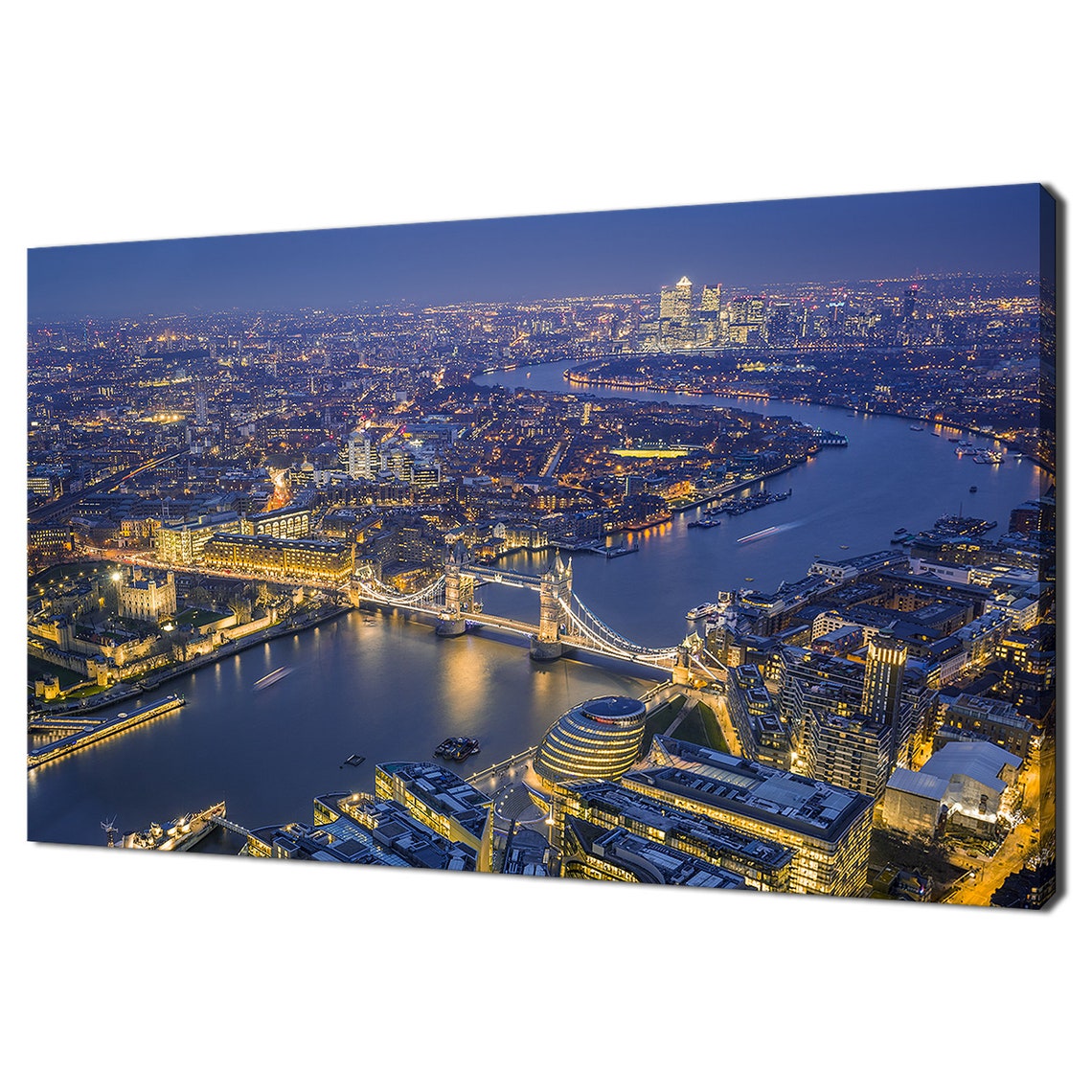 London Night Aerial Skyline Tower Bridge Thames City Lights Poster