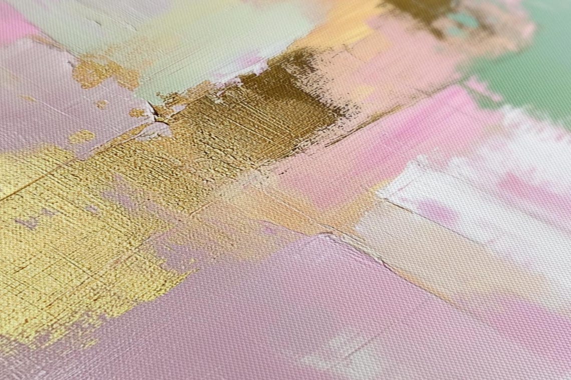 Abstract Pastel Brush Strokes Pink Gold Green Modern Art Print - Image 4