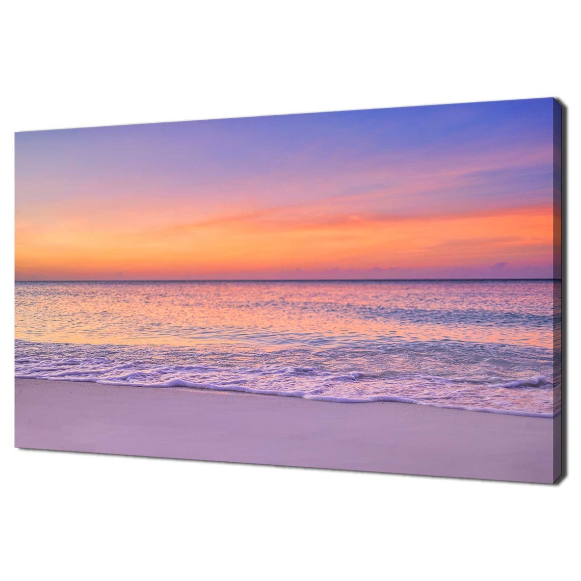 Purple Pink Sunset Over Calm Ocean Beach Seascape Photo Print