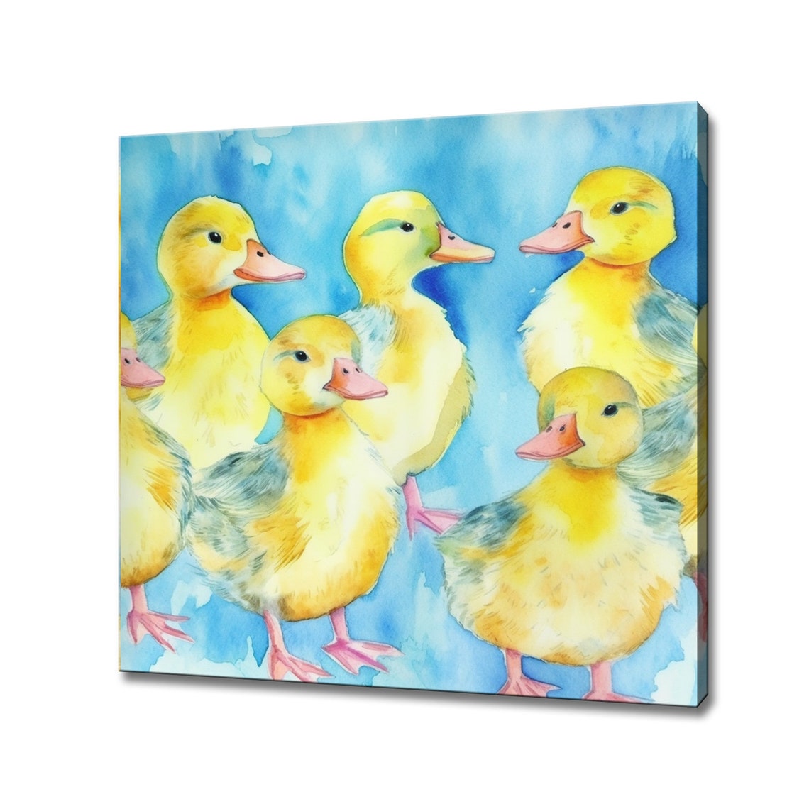Six Cute Yellow Ducklings Watercolor Baby Ducks Nursery Wall Art Print