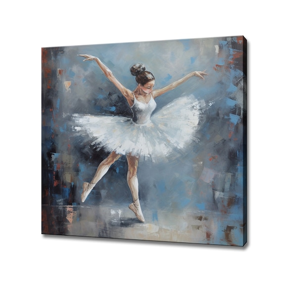 Ballerina In White Tutu Dancing Impressionist Oil Painting Dancer Wall Art