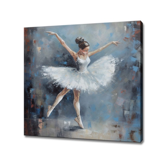 Beautiful Ballerina Dancer In White Dress Wall Art Print Painting Style Ballet Dancer Wall Art Modern Design Print Wall Art