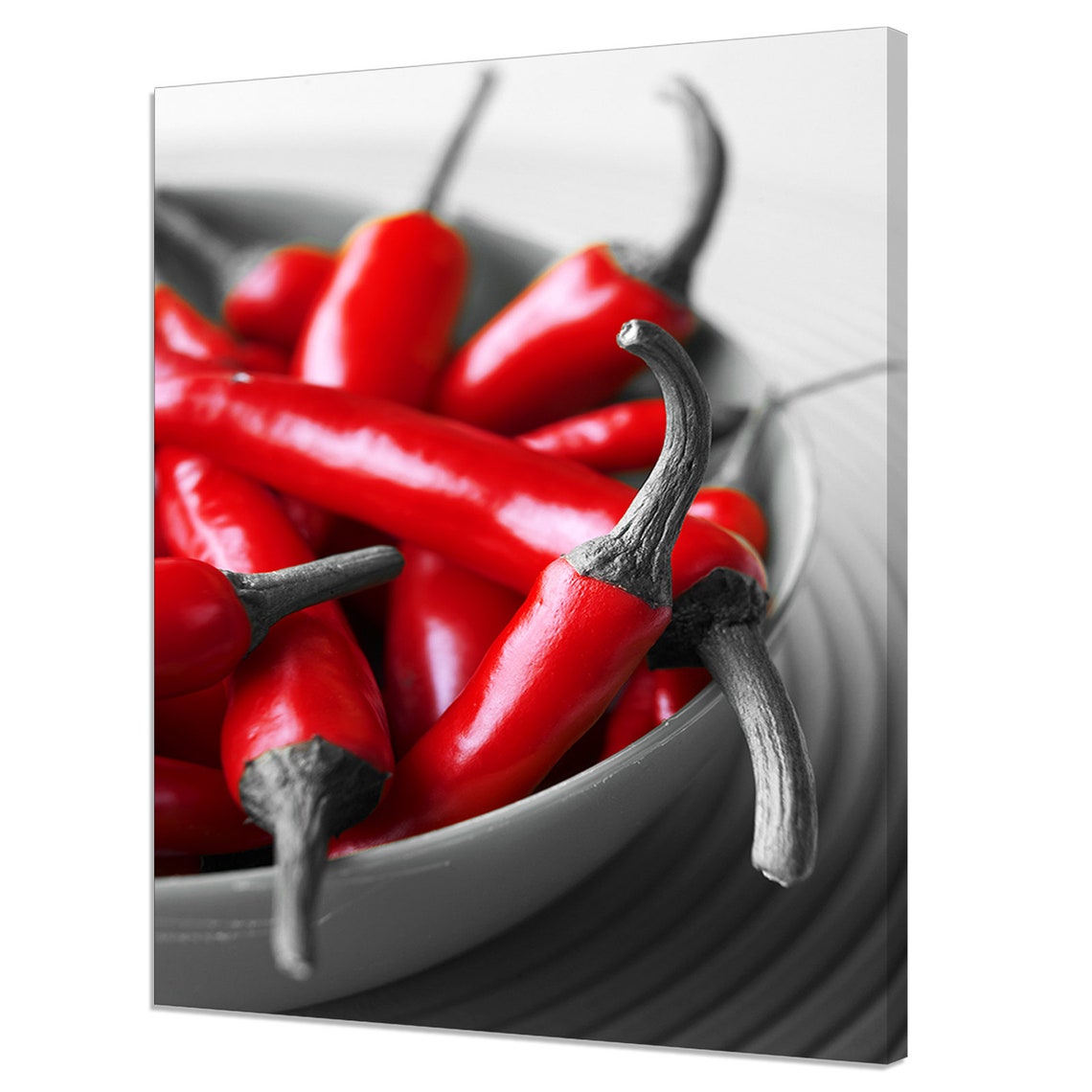 Red Chili Peppers Bowl Close Up Selective Color Kitchen Wall Poster