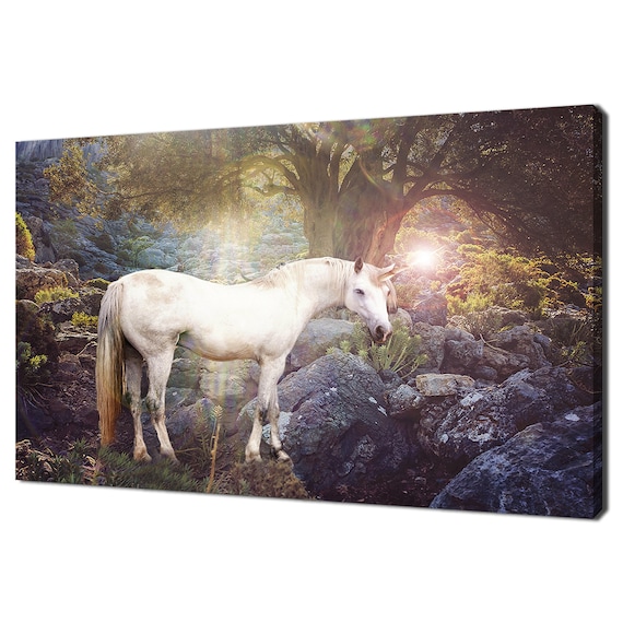 Beautiful White Unicorn In Enchanted Forest Kids Room Modern Design Home Decor Print Wall Art Picture