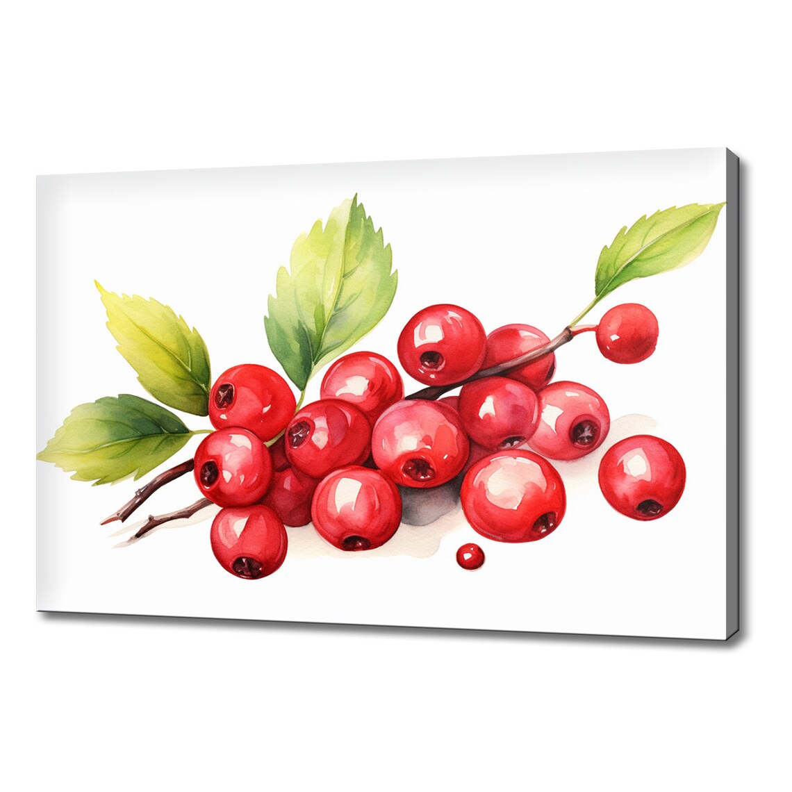 Red Cranberries Fruits Branch Watercolour Print Colourful Kitchen Wall Art Fruit Print Modern Kitchen Restaurant Wall Decor