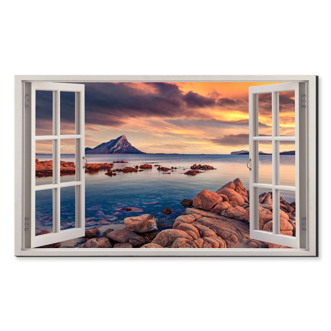 Tavolara Sardinia Italy Sunset Coastline Open Window View Poster