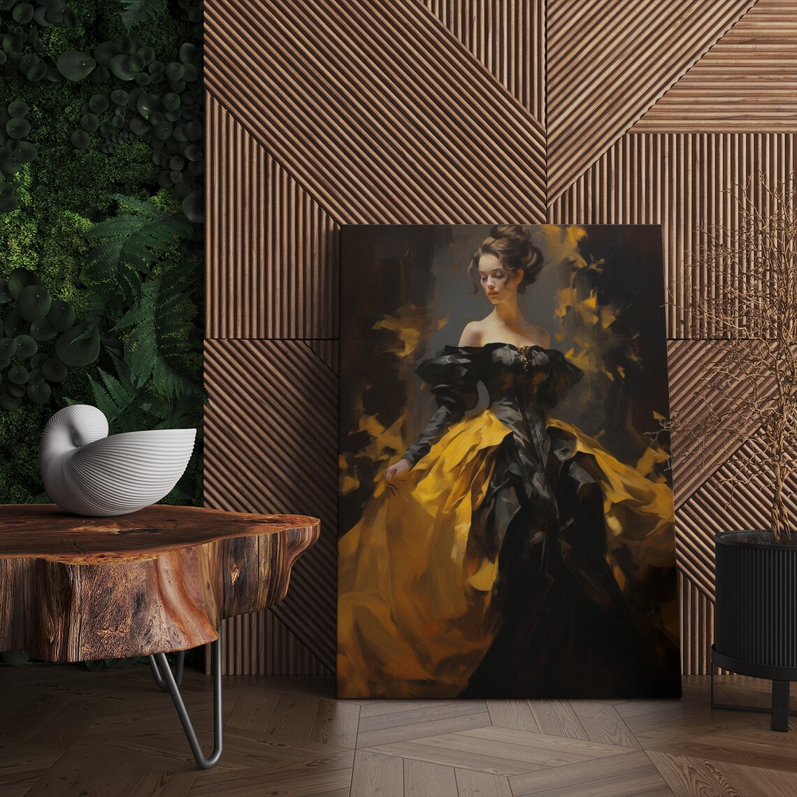 Elegant Lady in Black Gold Victorian Gown Dramatic Fashion Art Poster - Image 4