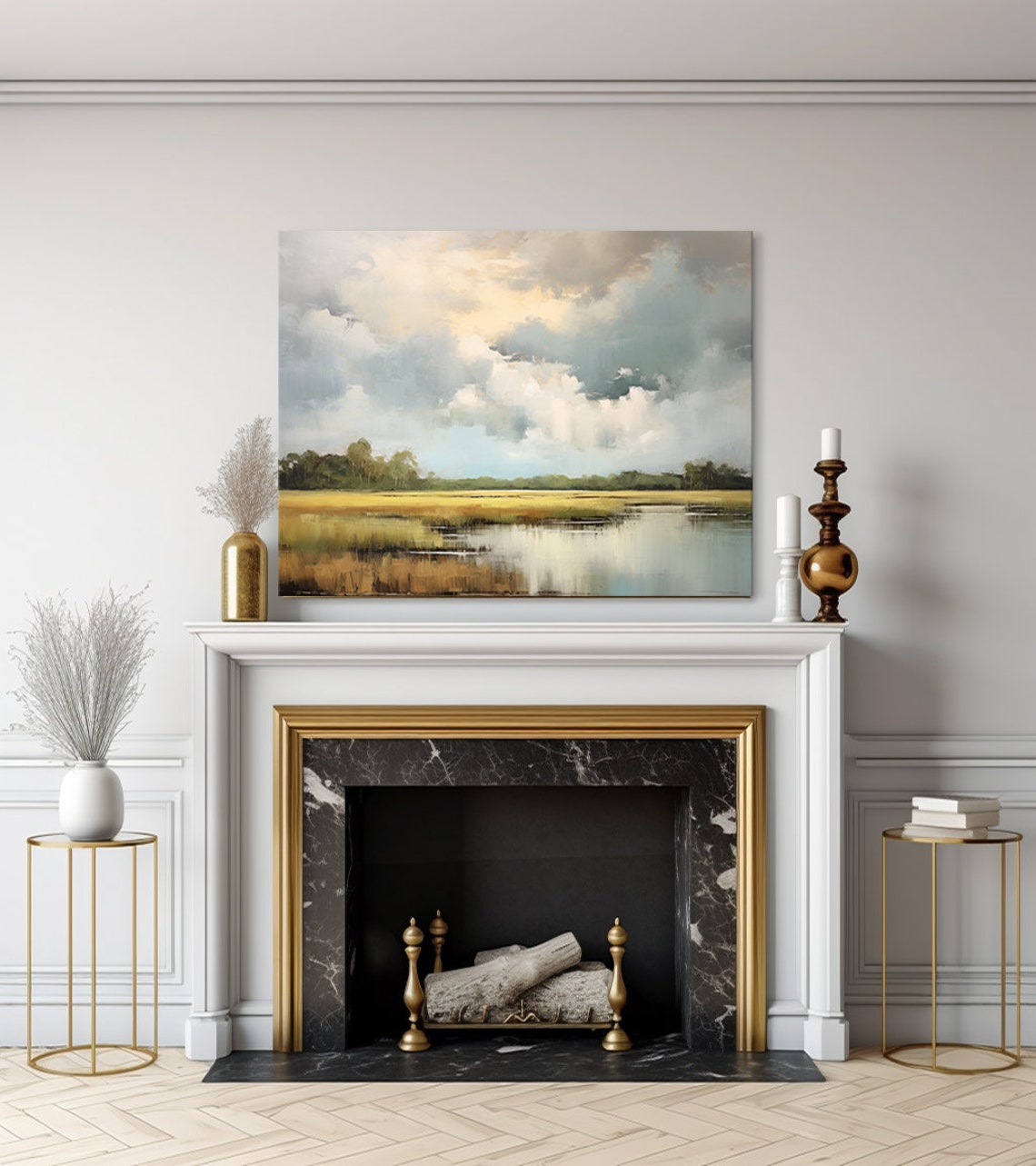 Dramatic Sky Over Golden Wetland Water Reflections Nature Poster - Image 3