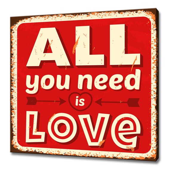 All You Need Is Love Vintage Red Tin Sign Retro Quote Typography Wall Poster