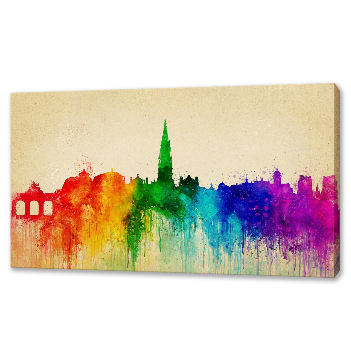 Brussels Belgium Rainbow Watercolour Skyline Landmarks Poster