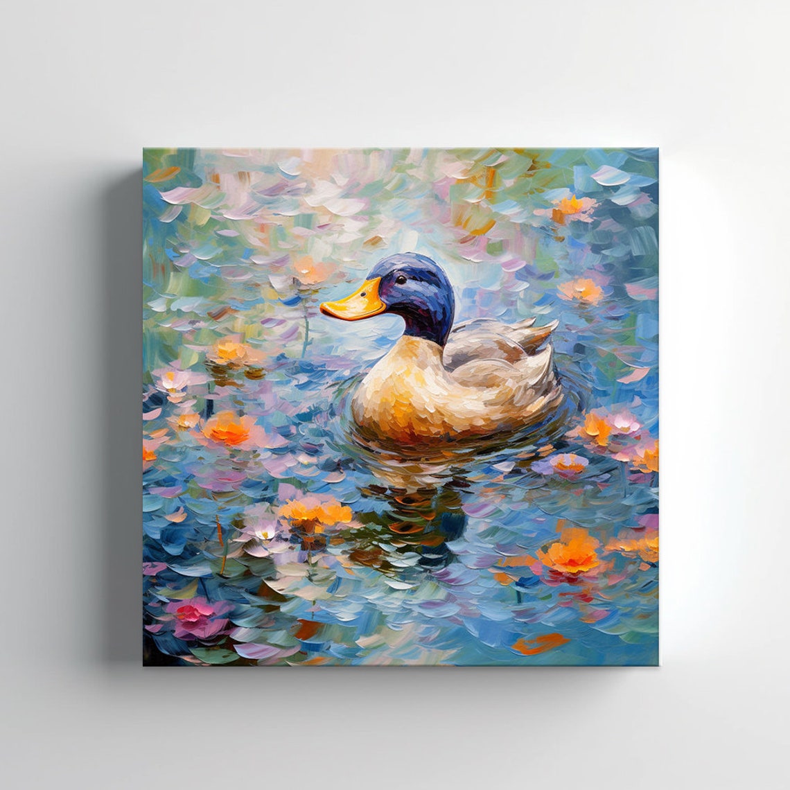 Mallard Duck Swimming In A Flower Petal Pond Painting Poster - Image 3