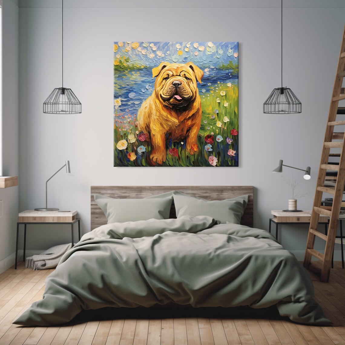 Cute Shar Pei Dog Animal Print Gift For Shar Pei Dog Lover Colourful Dog Portrait Painting Print Dog Pet Wall Art - Image 4