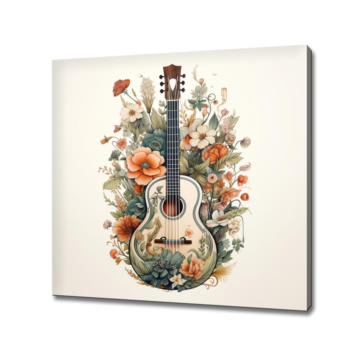 Acoustic Guitar Music Flowers Watercolour Painting Print Wall Art Music Lover Gift Musical Instrument Art Music Themed Wall Decor