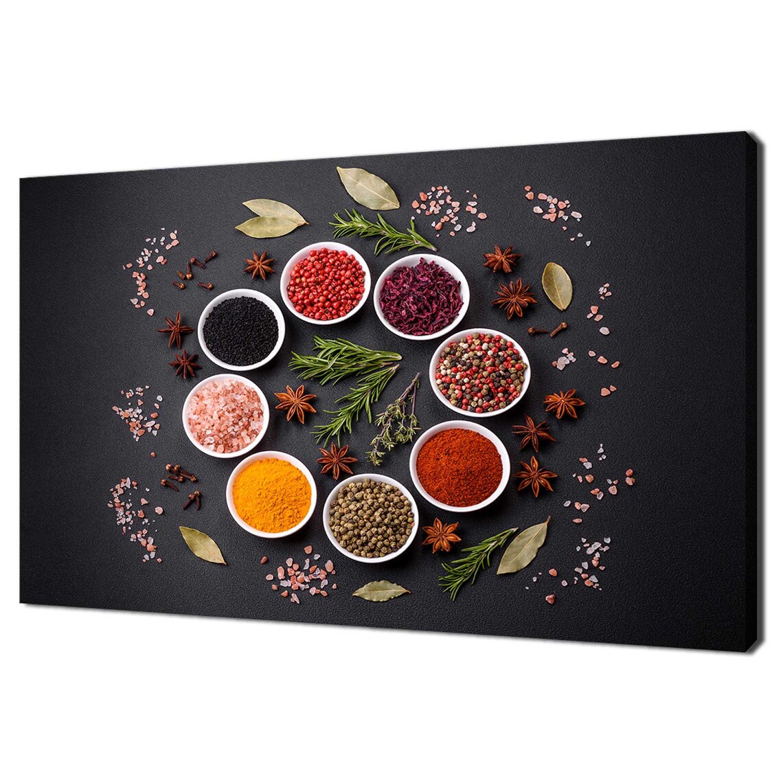 Colorful Herbs Spices Bowls Top Down Kitchen Food Photography Poster