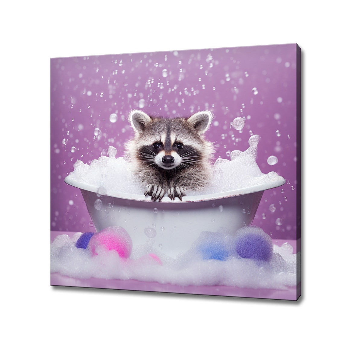 Cute Raccoon In The Bath Tub Art Print Kids Nursery Room Decor Purple Animal Art Bathroom Animal Art Funny Bathroom Print