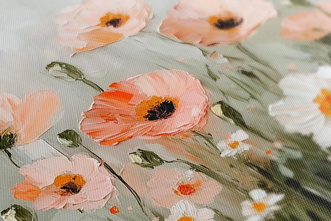 Pastel Poppies And Daisy Flowers Impasto Neutral Floral Print - Image 4