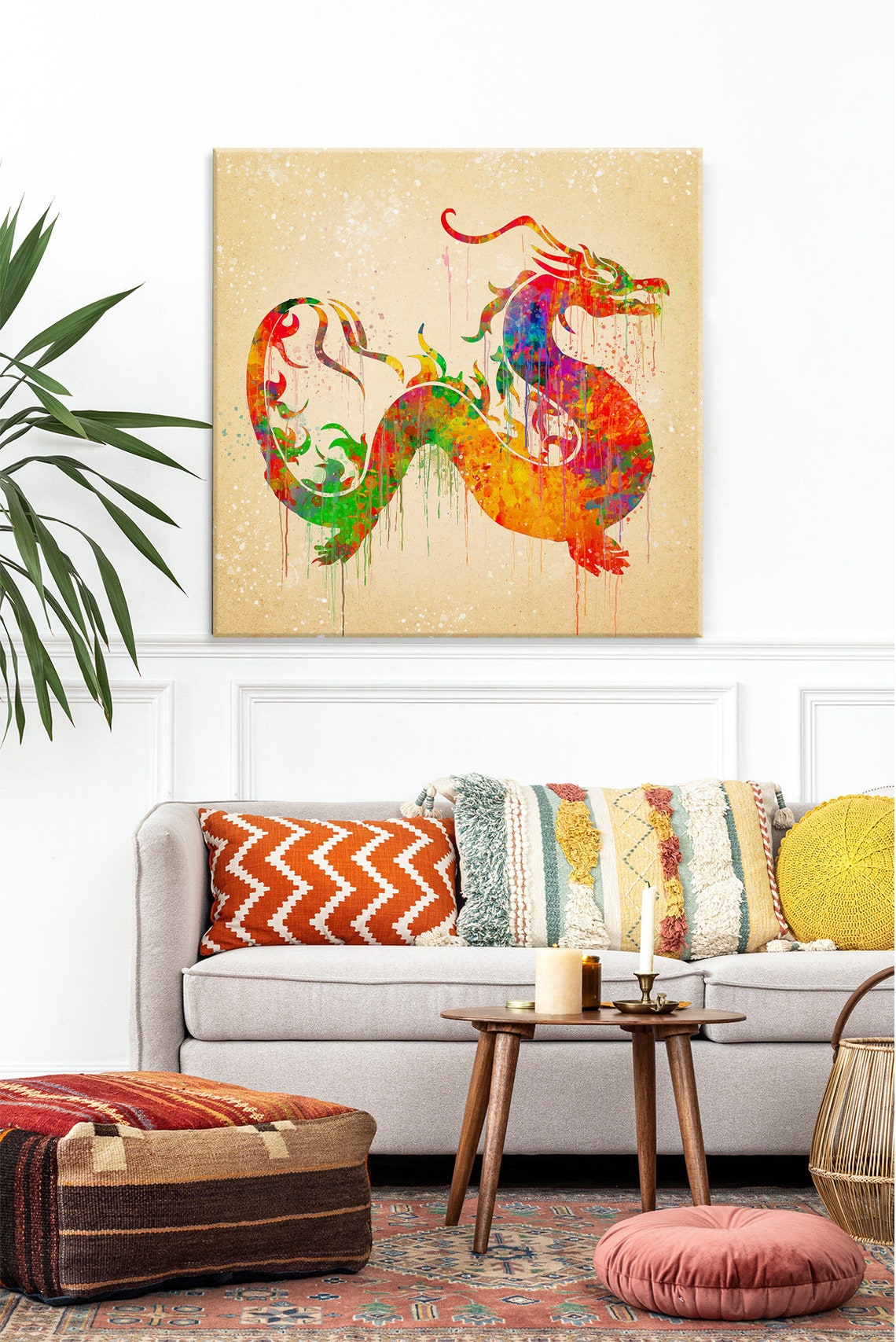 Colorful Chinese Dragon Watercolor Rainbow Dragon Parchment Art Print - Image 2