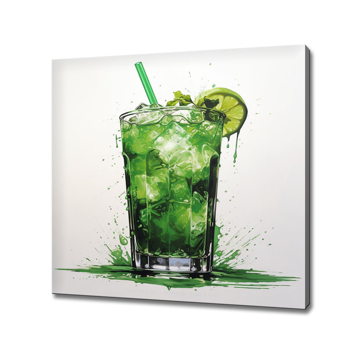 Green Mint Mojito Cocktail Watercolor Kitchen Decor Wall Print