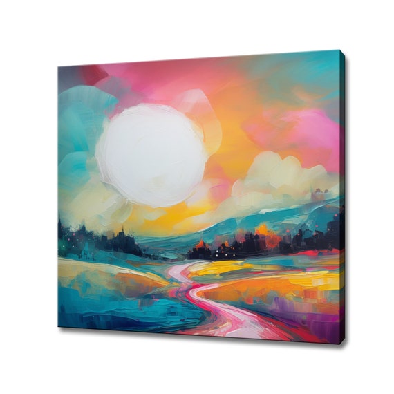 Colourful Abstract Sunset Above The Village Landscape Painting Style Print Large Wall Art Print Nature Picture Wall Hanging
