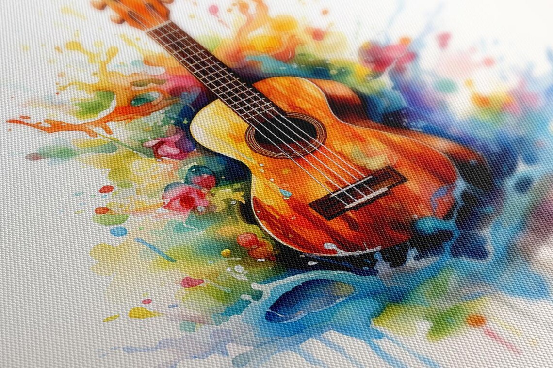Acoustic Ukulele Watercolor Rainbow Paint Splash Music Instrument Poster - Image 3