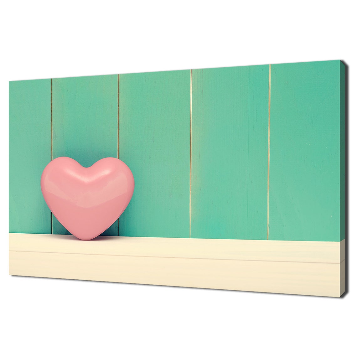 Pink Heart on Teal Green Wood Background Love Minimal Wall Art Poster